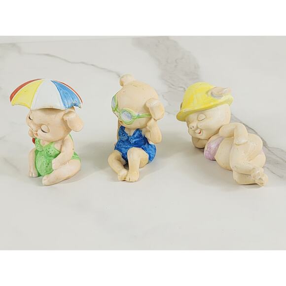 Enesco Pigs in Bikinis Mini Piggy Piglet Figurine 3" Ceramic 80s Pig Lover x3 - Picture 5 of 14